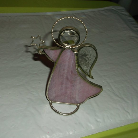 vintage leaded glass angel candel holder
